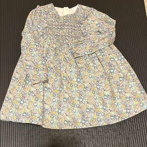 Girls Floral Smocked Long Sleeve Dress - Pastel Floral